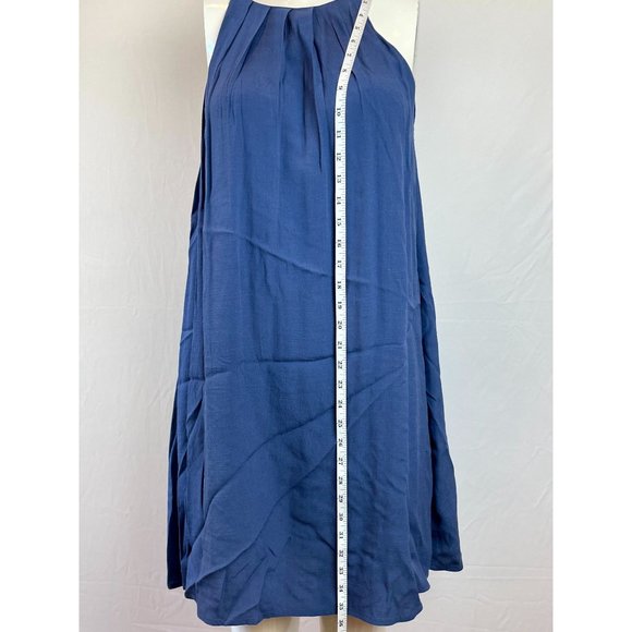 Lush Women Pleated Halter Neck Mini Dress Back Key Hole Sleeveless Blue Size M - Picture 3 of 6